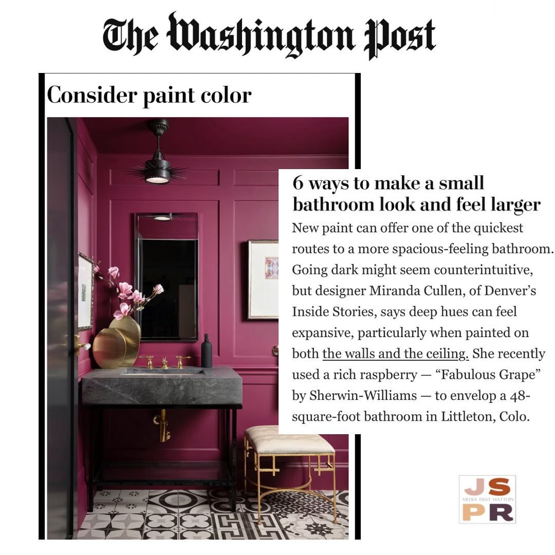 Thank you @washingtonpost 📰✨ and our forever favorite writer ✍🏼 @kathrynosheaevans for including @insidestories_design&rsquo;s Miranda Cullen in this article on how to design for small bathrooms! It&rsquo;s all about COLOR! 🟪 📸 @ericlucerophoto