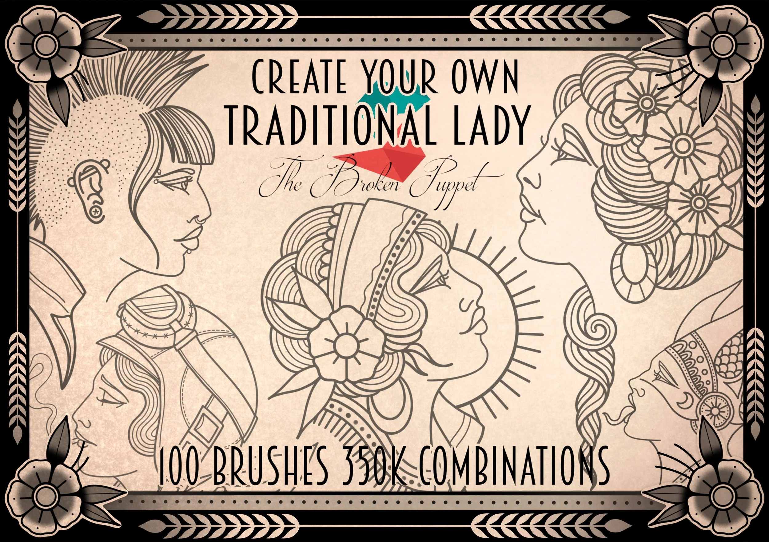 Design a Traditional Lady Head Tattoo