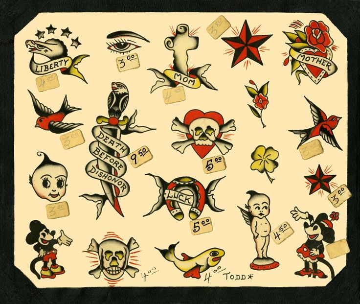 American traditional tattoo flash sheet - Bronctattooaus.com