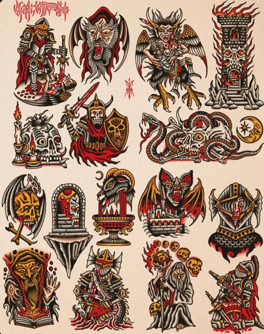 Traditional Dark Fantasy by @kiki.tattoos ⚔️
&bull;
Which is your favorite? 🔥