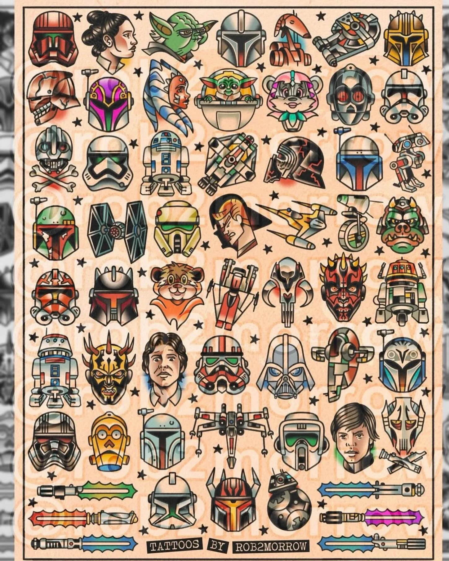 New Star Wars Flash by @rob2morrow 🛸
&bull;
Which is your favorite? 👇🏻

#may4thbewithyou #starwars #starwarstattoo