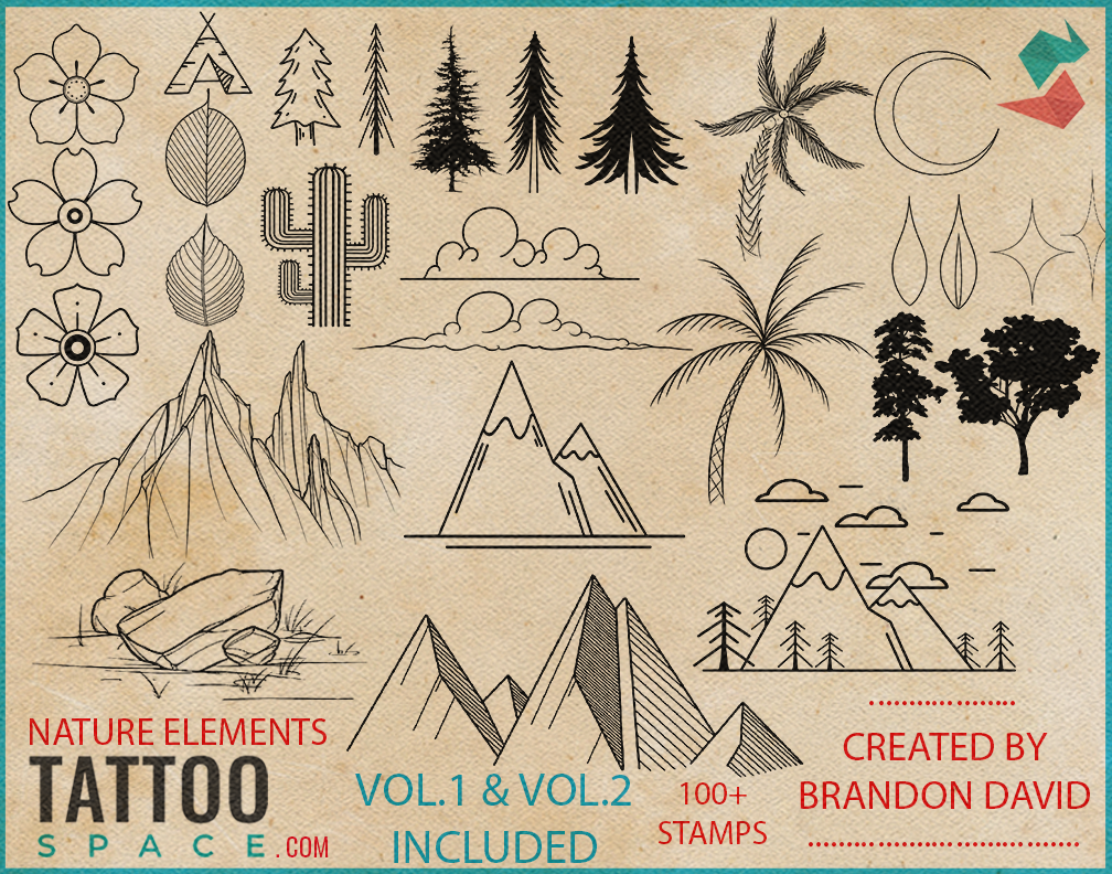 Procreate nature brush set elements