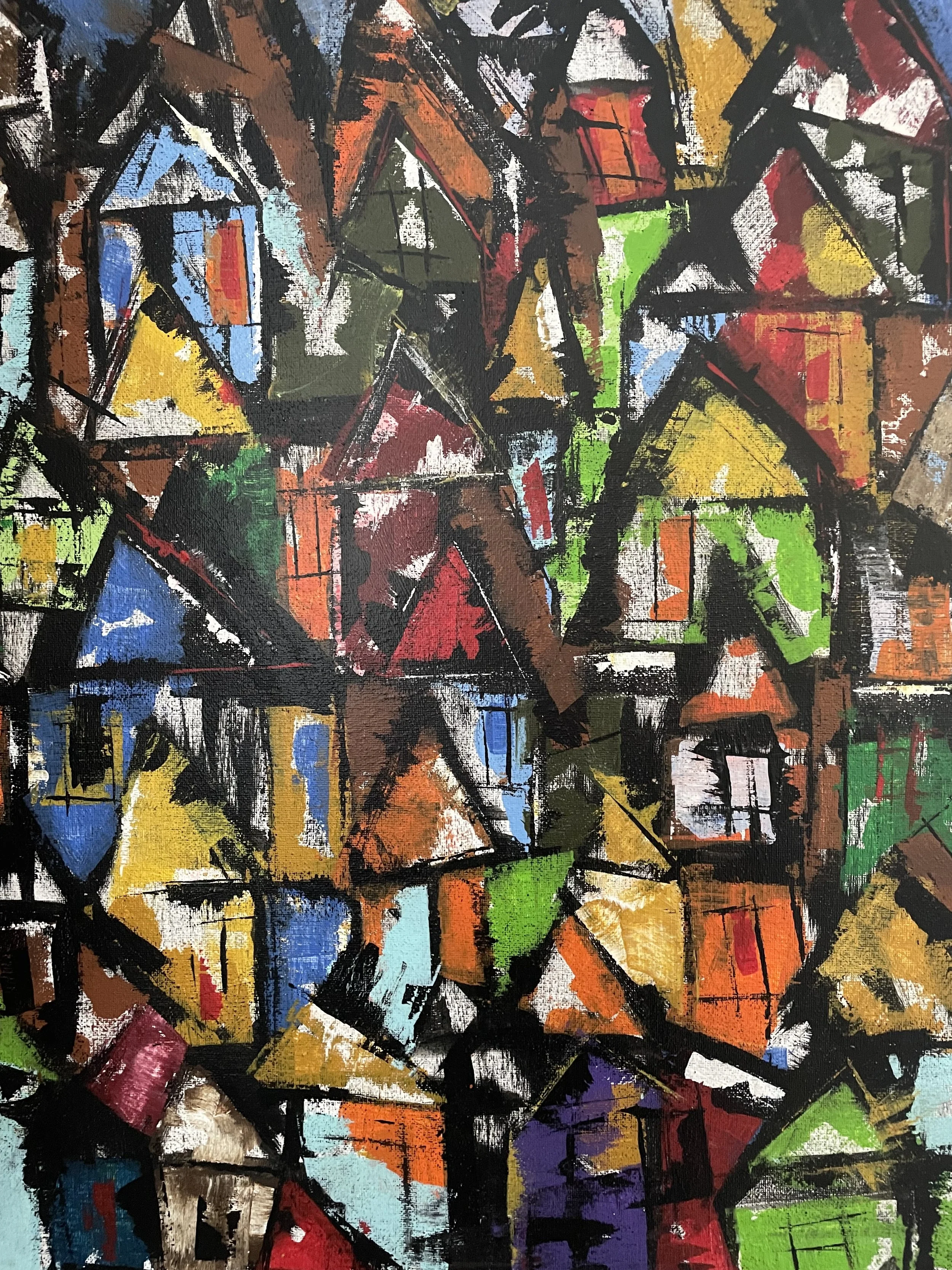Gregory Bannister, Row Houses in Baltimore, 2021, Acrylic on canvas, 20 x 16, exhibited Harmony Bakery