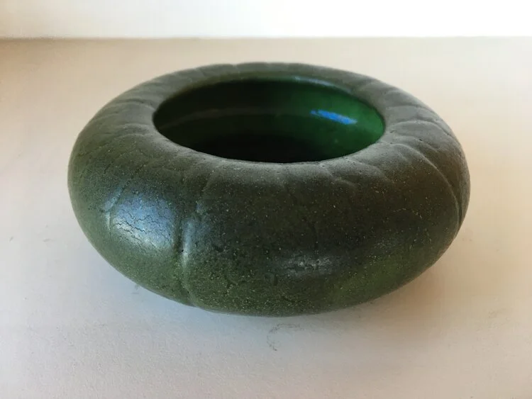 Grueby Pottery,
Bowl,
2 x 5,
Stoneware,
1910’s,
Exhibited Baltimore Clayworks’ “Baltimore Collects”,  2000