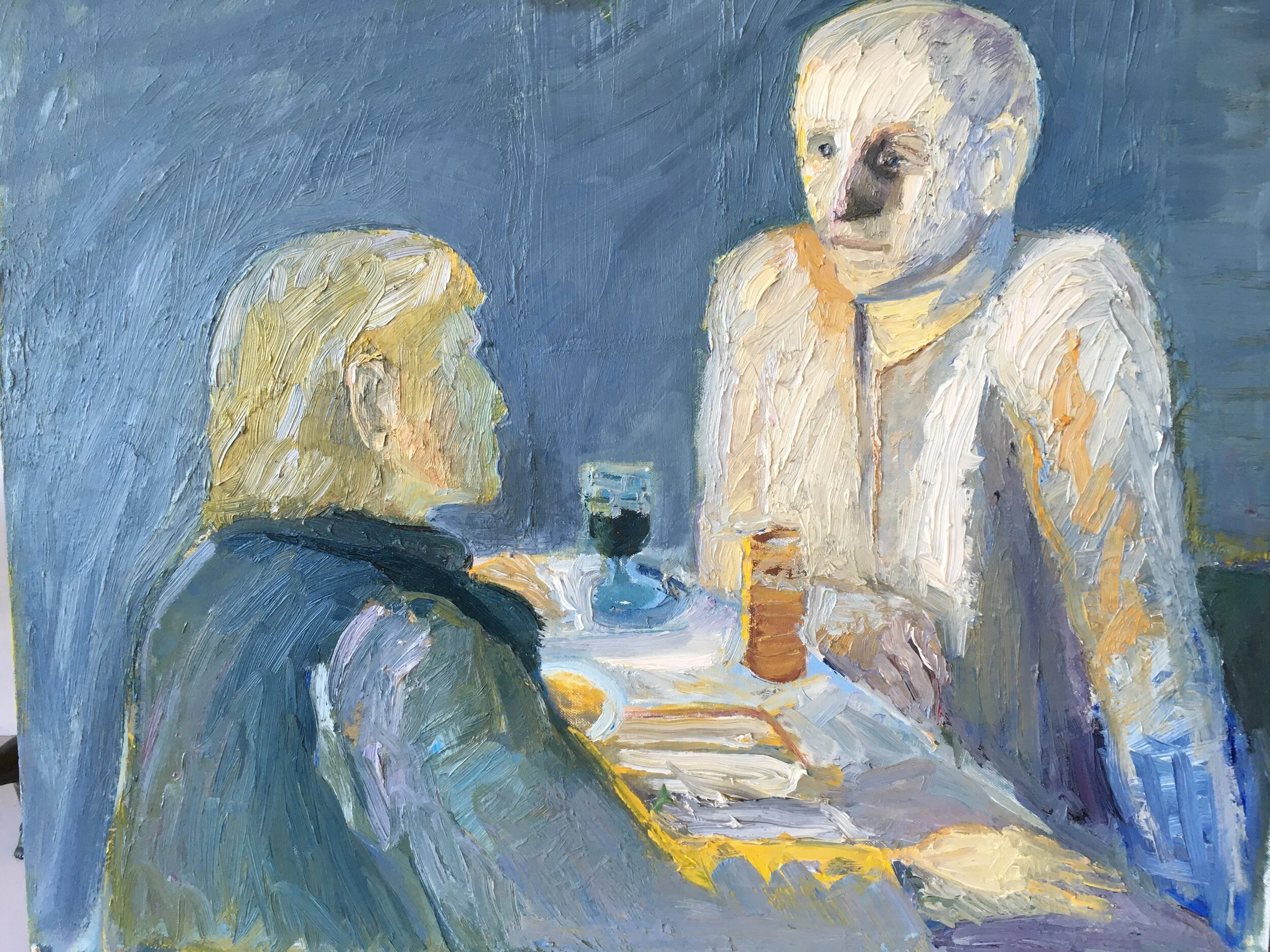 Sally Kearsley(1930-2001),
Untitled, 1990,
24 x 30,
Oil on board ,24 x 30, Portrait of George Ciscle and Richard Cleaver at Louie’s Bookstore, Gift from artist