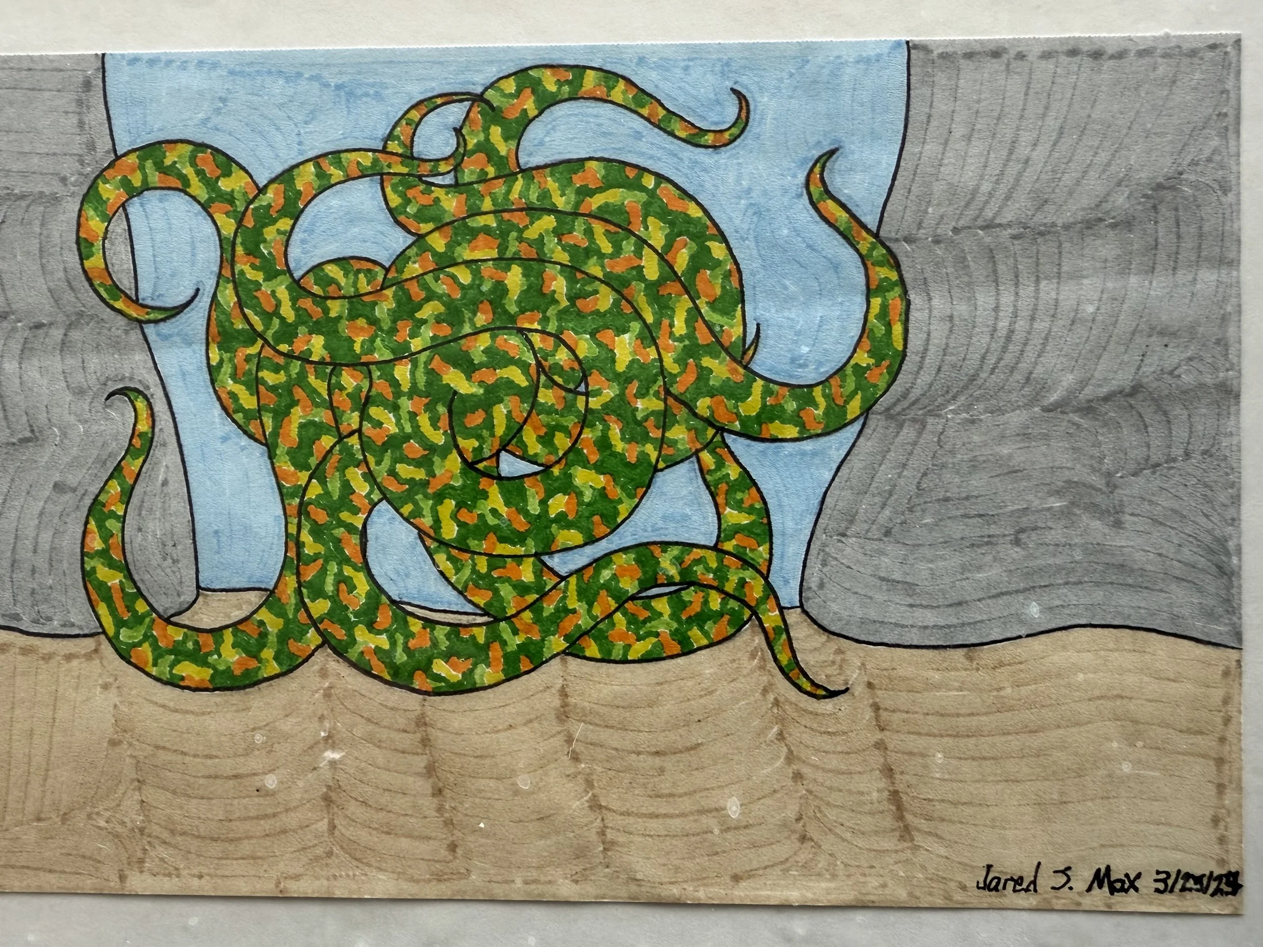 Jared Max, Green Opallomorph, , 2025, 8 1/2 x 5 1/2, marker on paper, VisArts artist