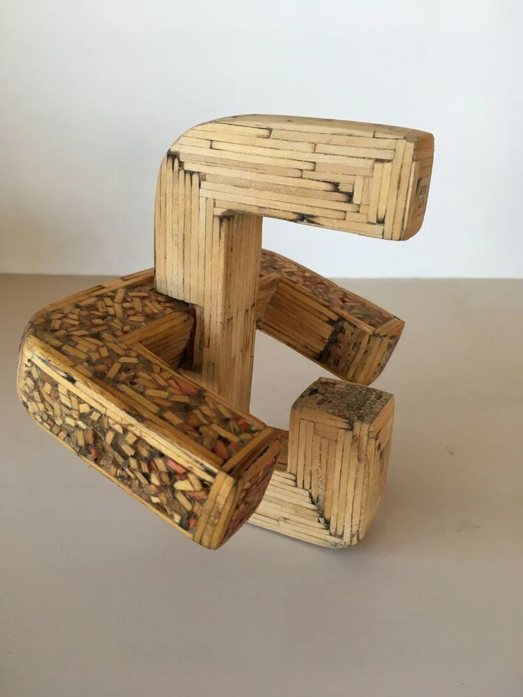 Gerald Hawkes (1943-1998),
GC (George Ciscle initials), 1990,
Matchsticks and natural dyes, 
6 x 6 x 6, Gift from artist