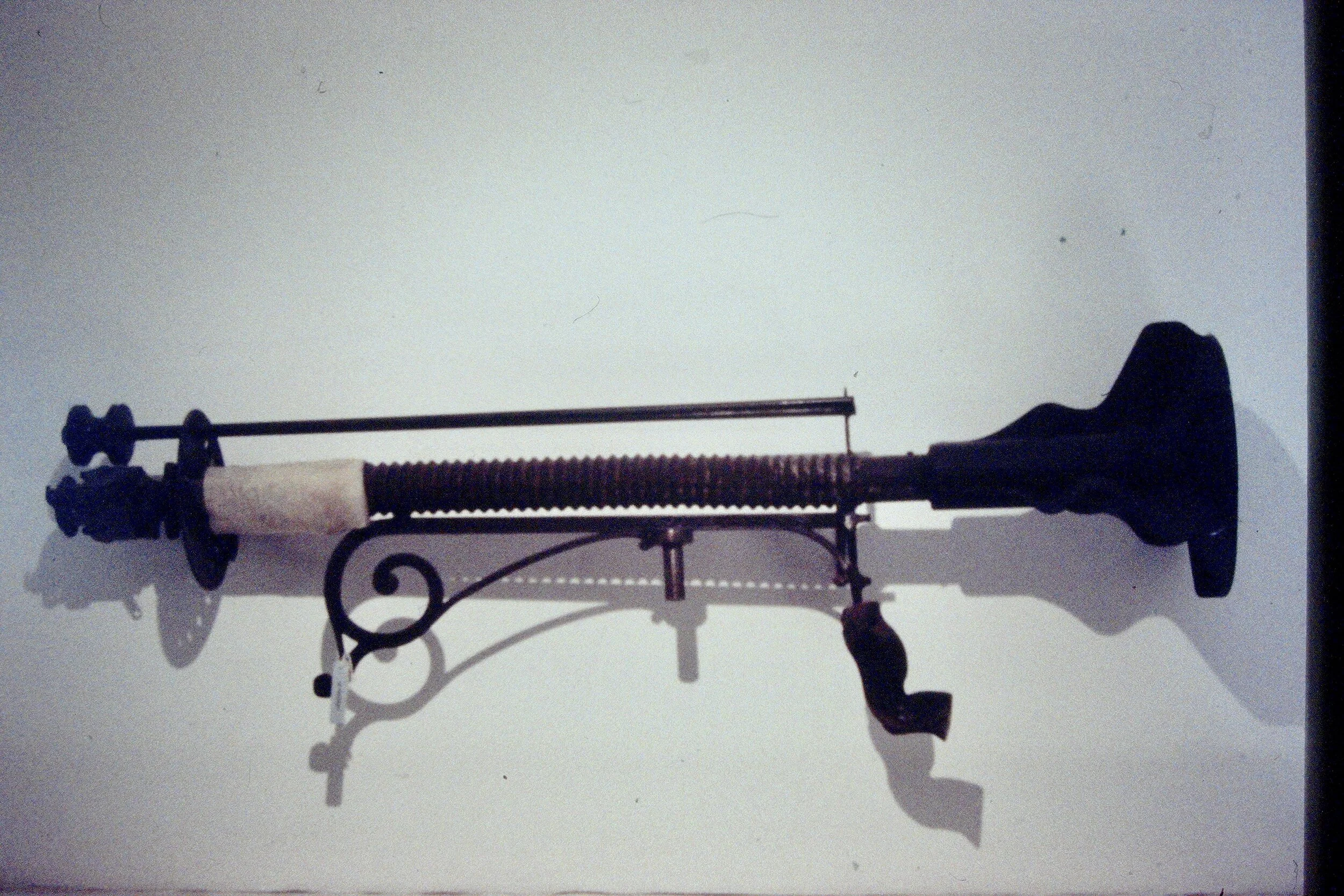 David Hess, Warthog, 59 x 16 x 10,
Steel, porcelain, learher, wood and polyester
1991, Exhibited Franz Bader Gallery 1992,
Series “Weapons in the Time of War”