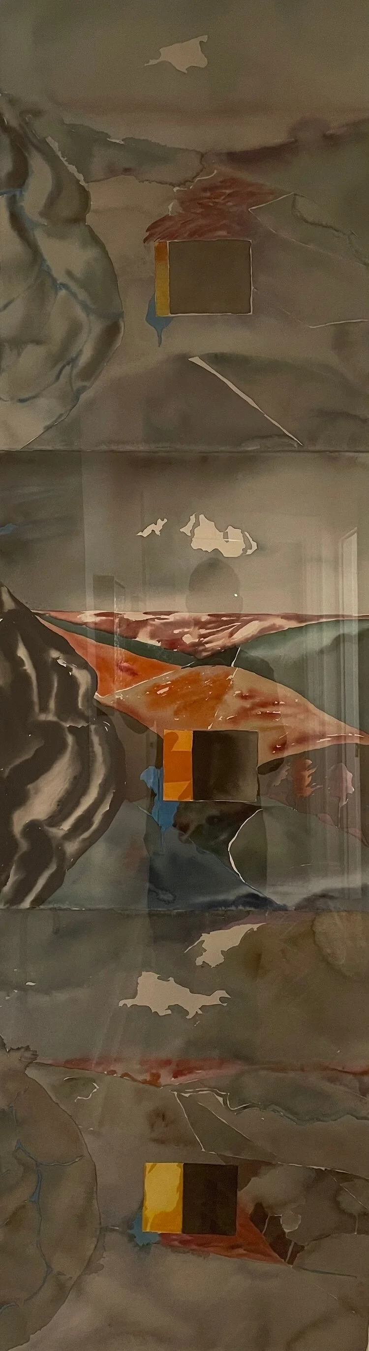 Robert Reid (1924-2000), 1986
Landscape with Figures, Duras, France #1, 
Watercolor on paper,
66 x 30 (triptych), Exhibited GCG , 2/1987, Gift from artist