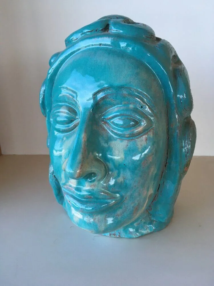 Keith Martin (1911-1983),
Head, 1934,
Stoneware,10 x 7 x 6
1934, 1 of 2 ceramics; other "Woman with Pomegranates on her Head," both created at Hull House, Chicago, Gift from artist's estate. Promised gift to BMA.