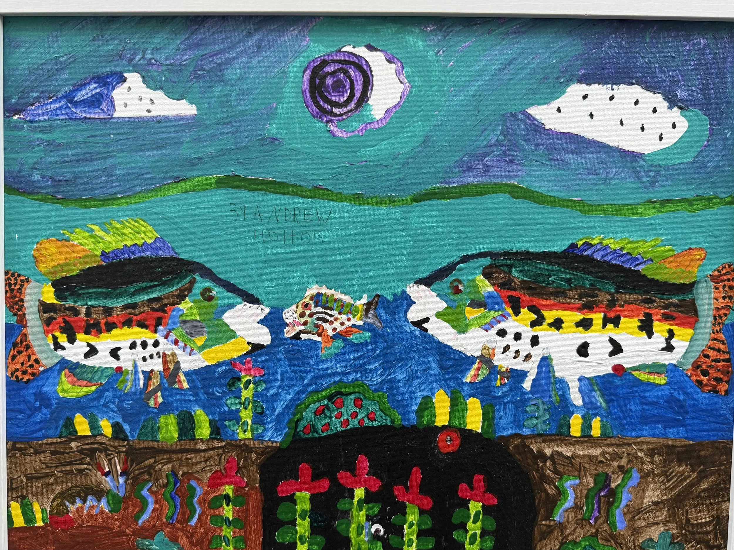 Andrew Holton, Croppie  and the Pumpkin Seed, 15 x 19, acrylic on canvas, VisArts artist