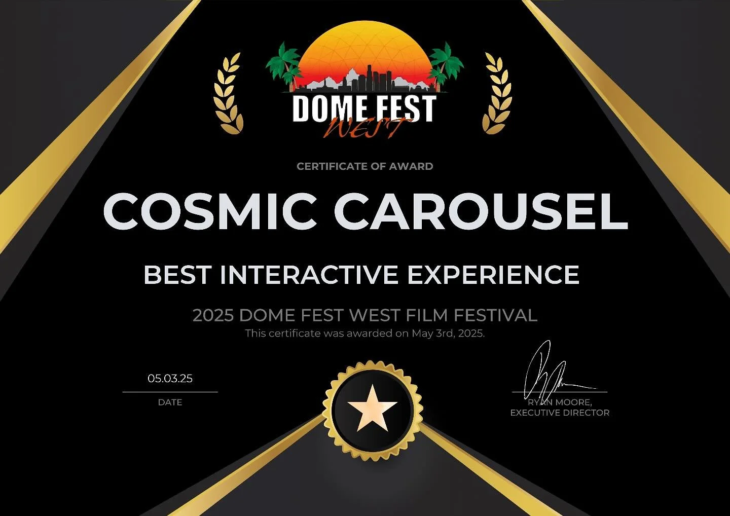 ✨ We did it again! ✨
After winning Best Interactive Experience at @domefestwest last year, we&rsquo;re thrilled to share that Cosmic Carousell has brought home the award again this year! 🚀💫
This brand new science experience invites audiences to exp