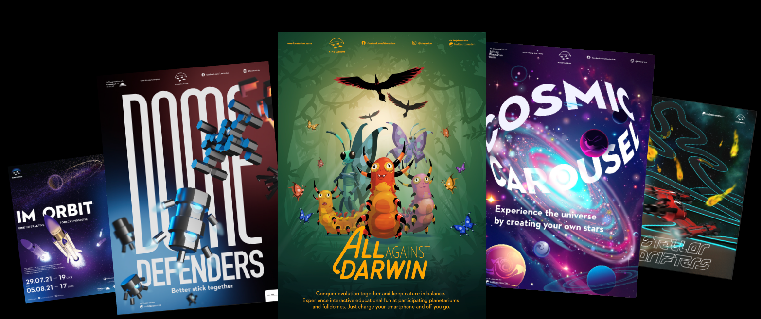 Plakate von mehreren Kinetarium Spielen in der Übersicht