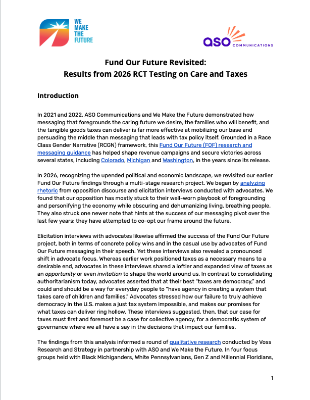 Research Report: Fund Our Future Revisited - Results from 2026 RCT Testing on Care and Taxes