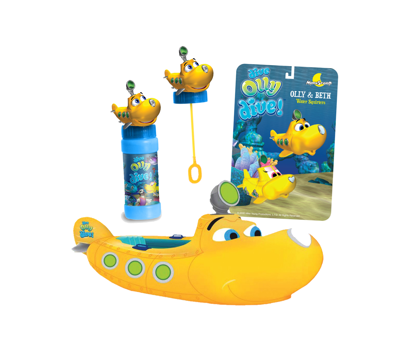 dive olly dive / promotional items / bubbles, squitter, blow up boat / los angeles, ca