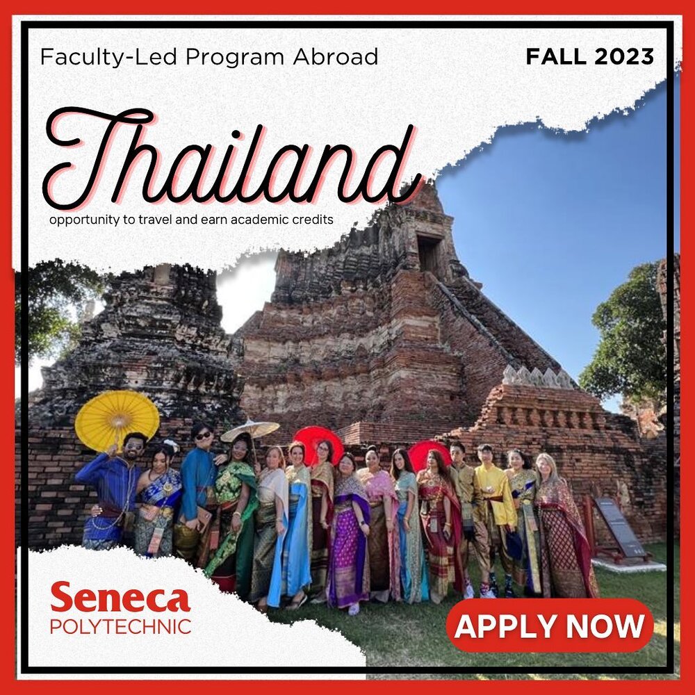 Are you ready for the adventure of a lifetime? Seneca's Faculty-Led Program Abroad in Thailand for Fall 2023 is now accepting applications! 🇹🇭✈️🇨🇦

This incredible program provides School of Hospitality &amp; Tourism and Office Administration-Exe