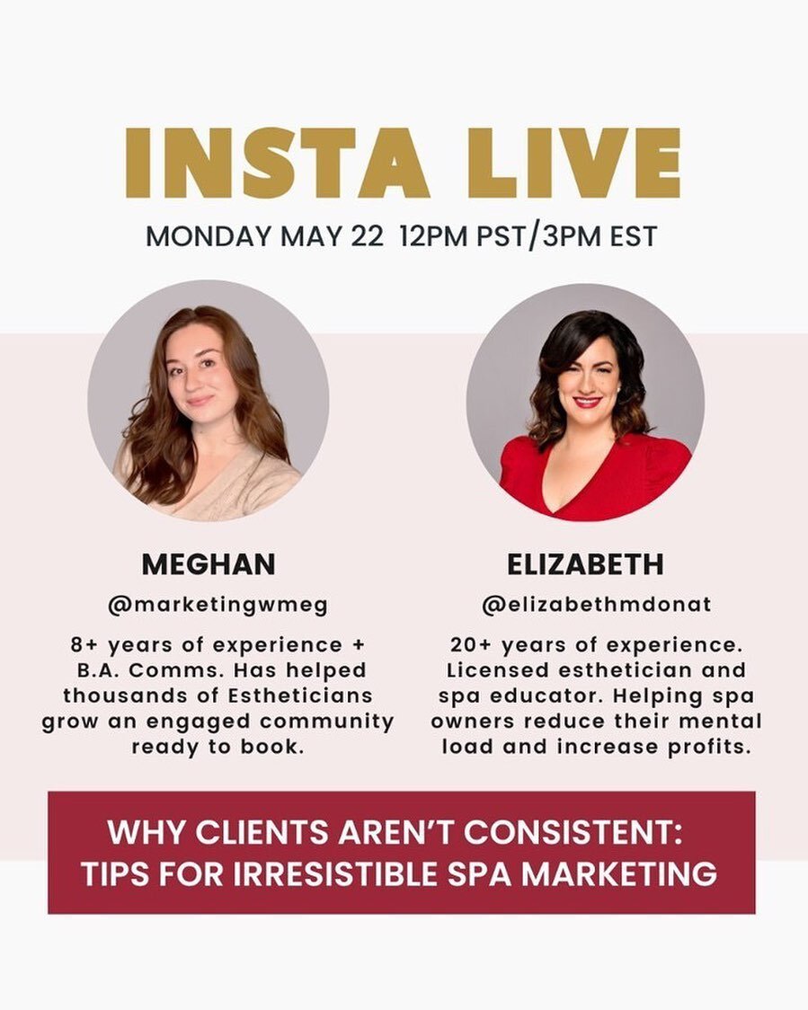 Mark your calendars and hit the reminder above! 👆@elizabethmdonat and I are going live on Monday chatting marketing and social media! 

#estheticianmarketing #estheticianmarketingtips #waxertips #waxingtips #estheticiansuccess #estheticiantraining