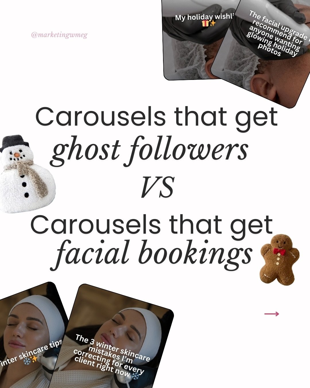 Esthetician carousels that get bookings part 2 (Holiday edition!)🎄🎁

If you&rsquo;ve ever wondered why your carousels look great but don&rsquo;t perform great, this one&rsquo;s for you. 👀
Sometimes it&rsquo;s not your design&hellip; it&rsquo;s you