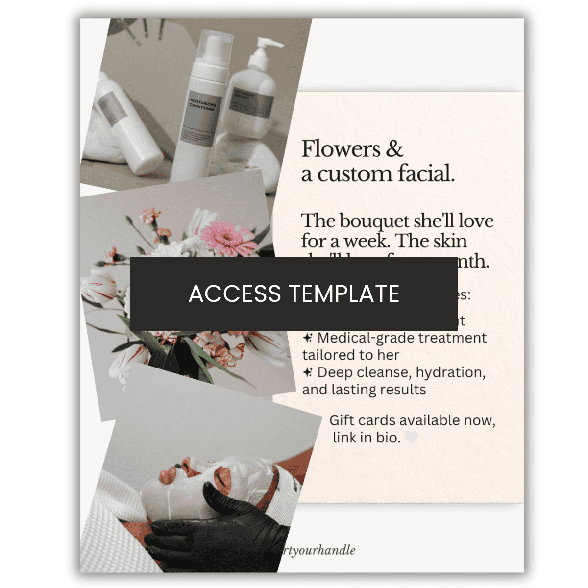 "Flowers & a custom facial." Gift Card Mother's Day Graphic