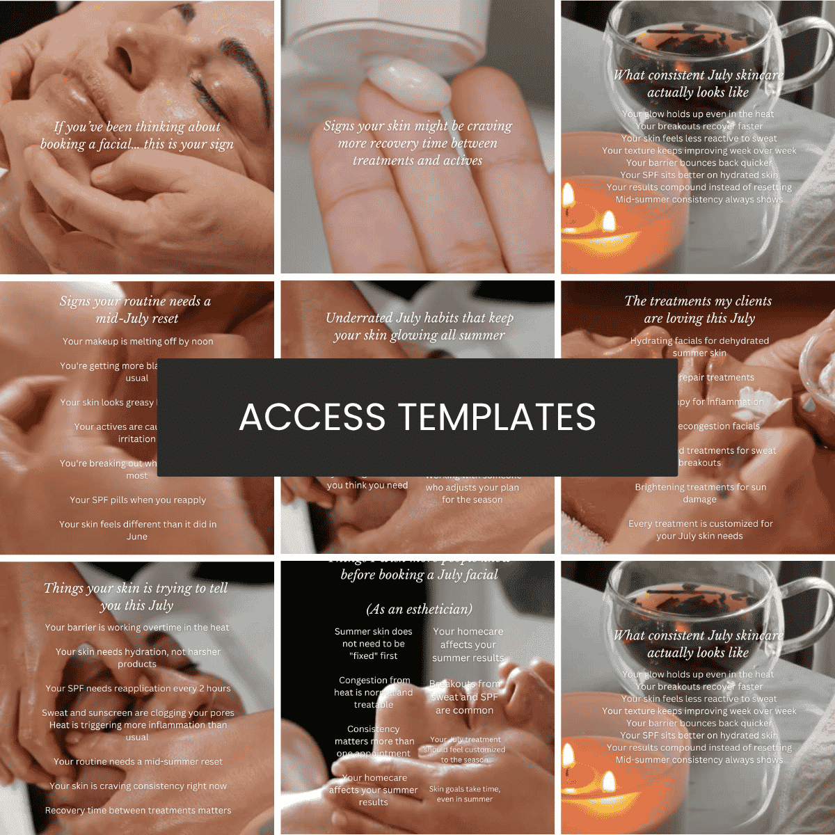 July Themed Text Overlays + Captions (for graphics, carousels, treatment Reels) Collection