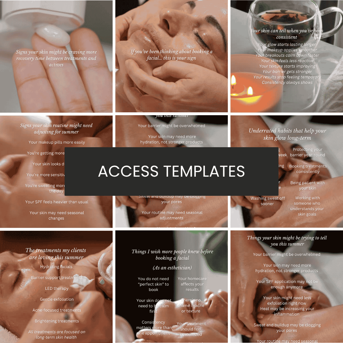 June Spring Skin Themed Text Overlays + Captions (for graphics, carousels, treatment Reels) Collection