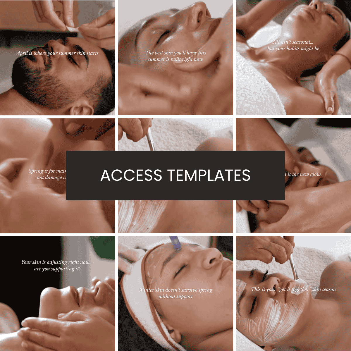 8 Spring Skin Themed Text Overlays + Captions (for graphics, carousels, treatment Reels) Collection