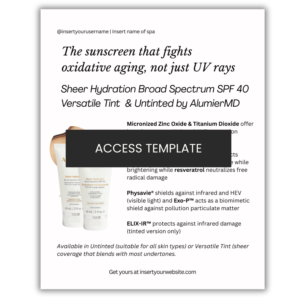 Sheer Hydration Broad Spectrum SPF 40  Versatile Tint  & Untinted by AlumierMD