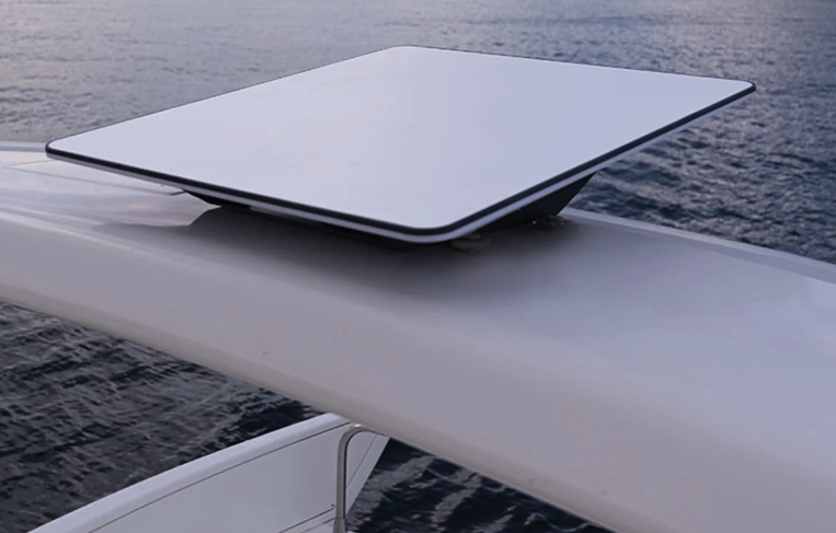 Starlink antenna professionally mounted on a boat for marine internet installation providing high-speed connectivity on the water