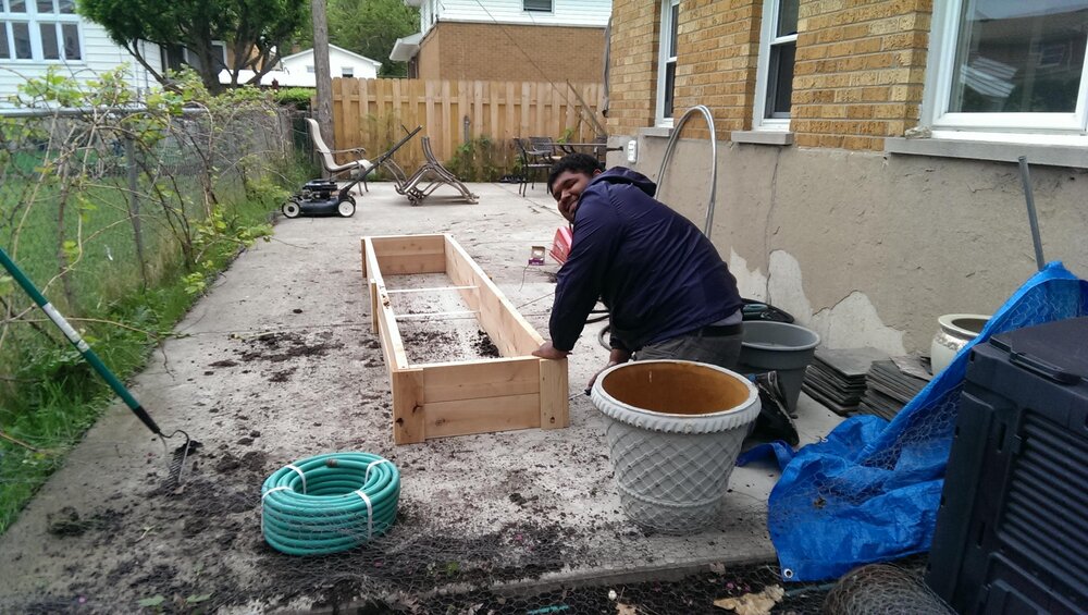  Building raised beds for the home site, May 2014. 