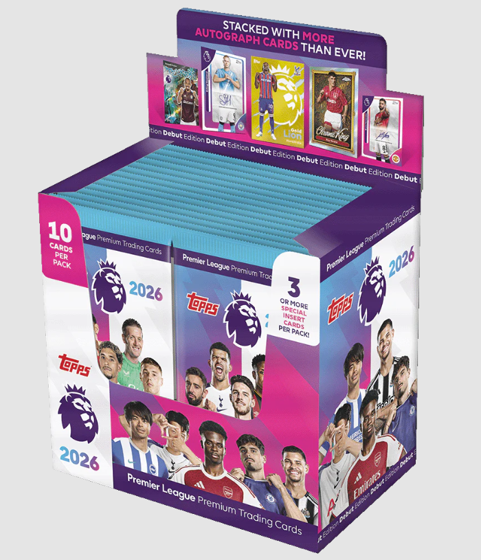 topps premier league 2026 booster box packs 28 autograph rare gold ultra mega match attax