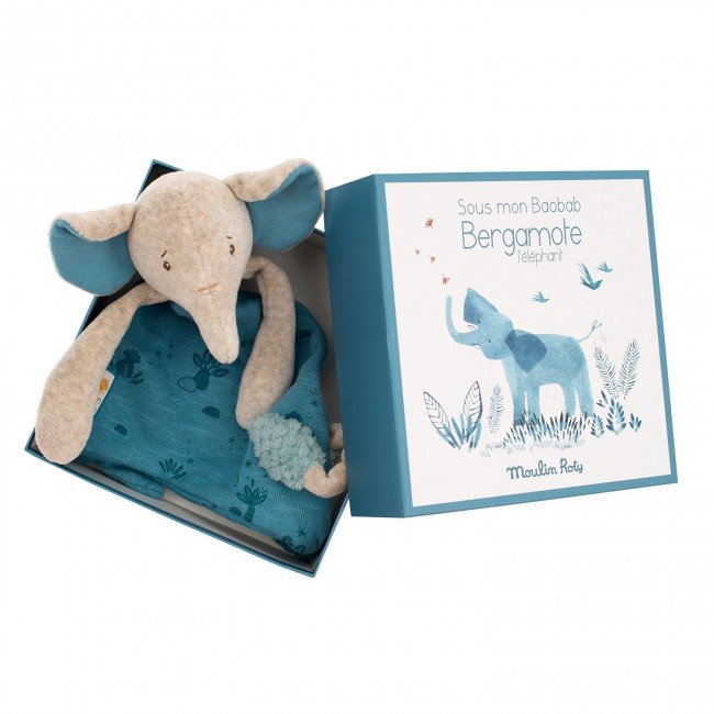 Moulin Roty Elephant Comforter with Soother Holder (Buy Moulin Roty Baby Gifts Ireland)