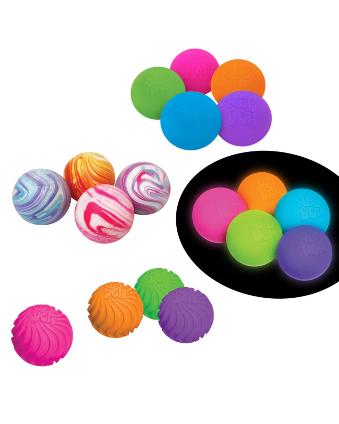 all 4 types of needoh on display