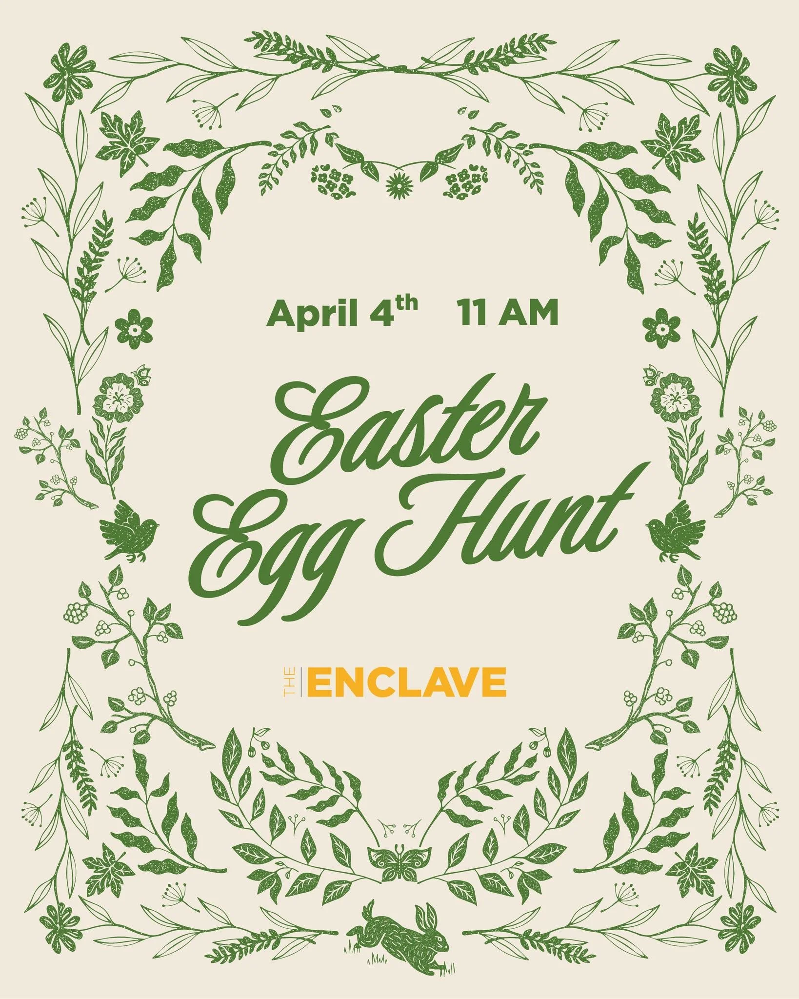 Celebrate the season at The Enclave with a morning full of fun for the whole family. 🐰🌸

Join us on April 4 from 11 AM to 12 PM for a festive Easter Egg Hunt filled with surprises as you explore the center and search for hidden eggs.

Bring your fr