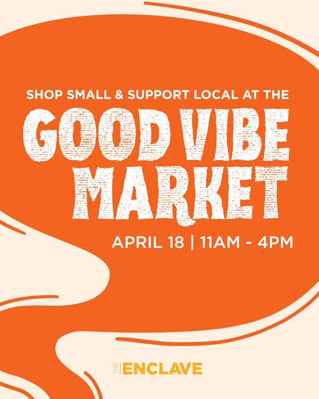 Good vibes only! ✨

Join us at The Enclave for @_thegoodvibemarket on April 18 from 11AM &ndash; 4PM! Shop small, support local, and discover amazing vendors bringing all the feel-good energy.

Grab a friend and come spend the afternoon with us! 🧡 
