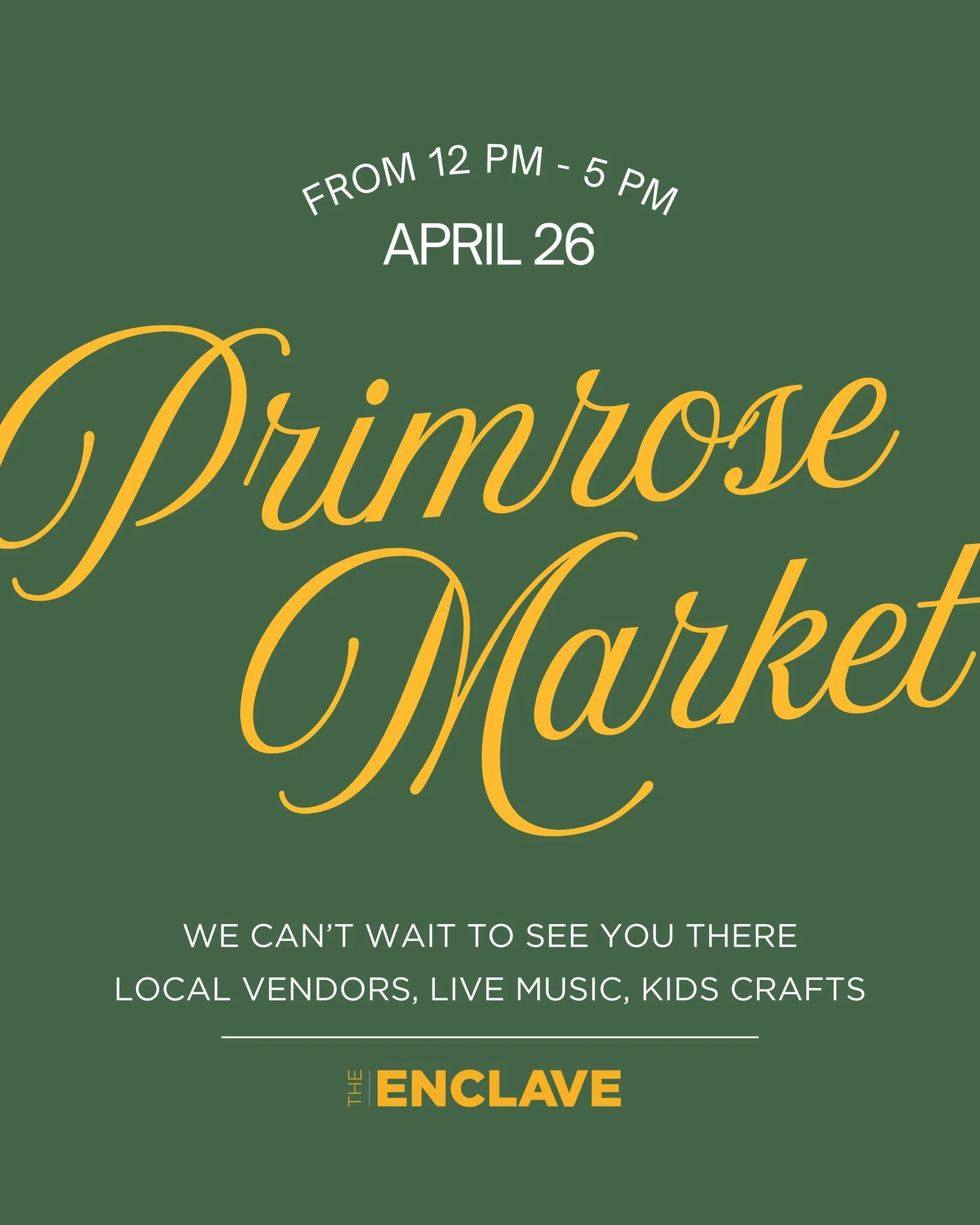 Spring is in full bloom at The Enclave! 🌼✨

Join us for @primrose_shopsmall Market on April 26 from 12PM - 5PM. From local vendors to live music and kids crafts, it&rsquo;s the perfect way to celebrate the season.

Bring your friends, bring the fami