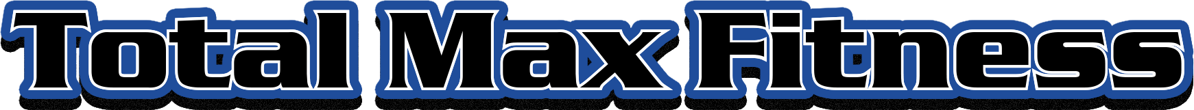 Logo with the words 'Total Max Fitness' in blue and black text.