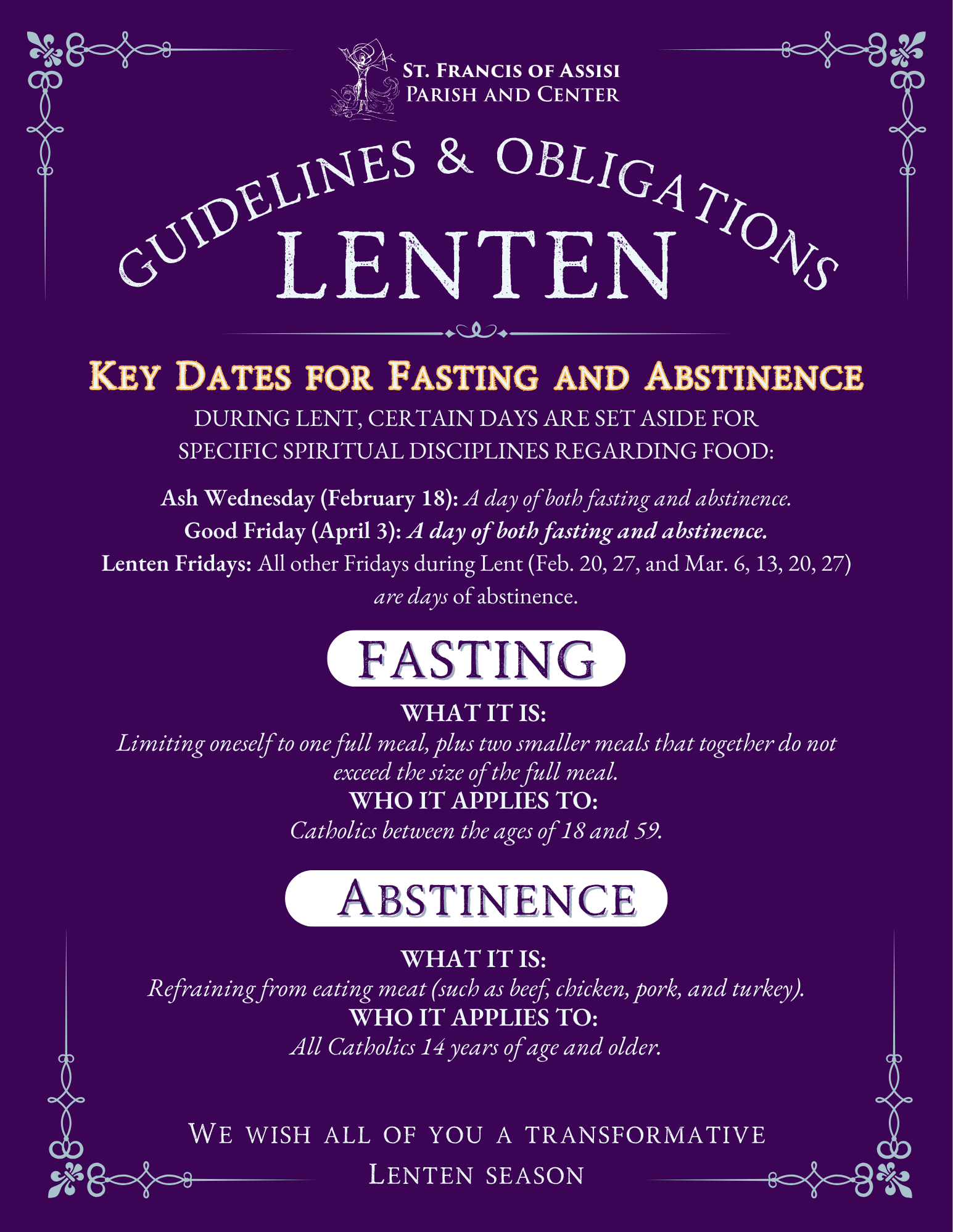 Lenten Guidelines &amp; Obligations