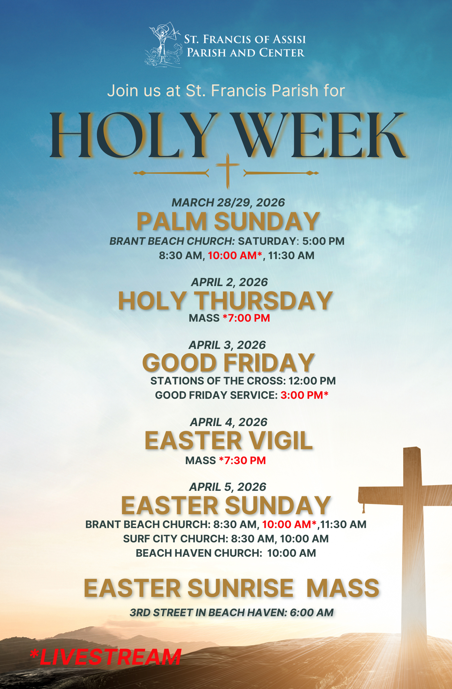 2026 HOLY WEEK SCHEDULE — St. Francis of Assisi Parish LBI