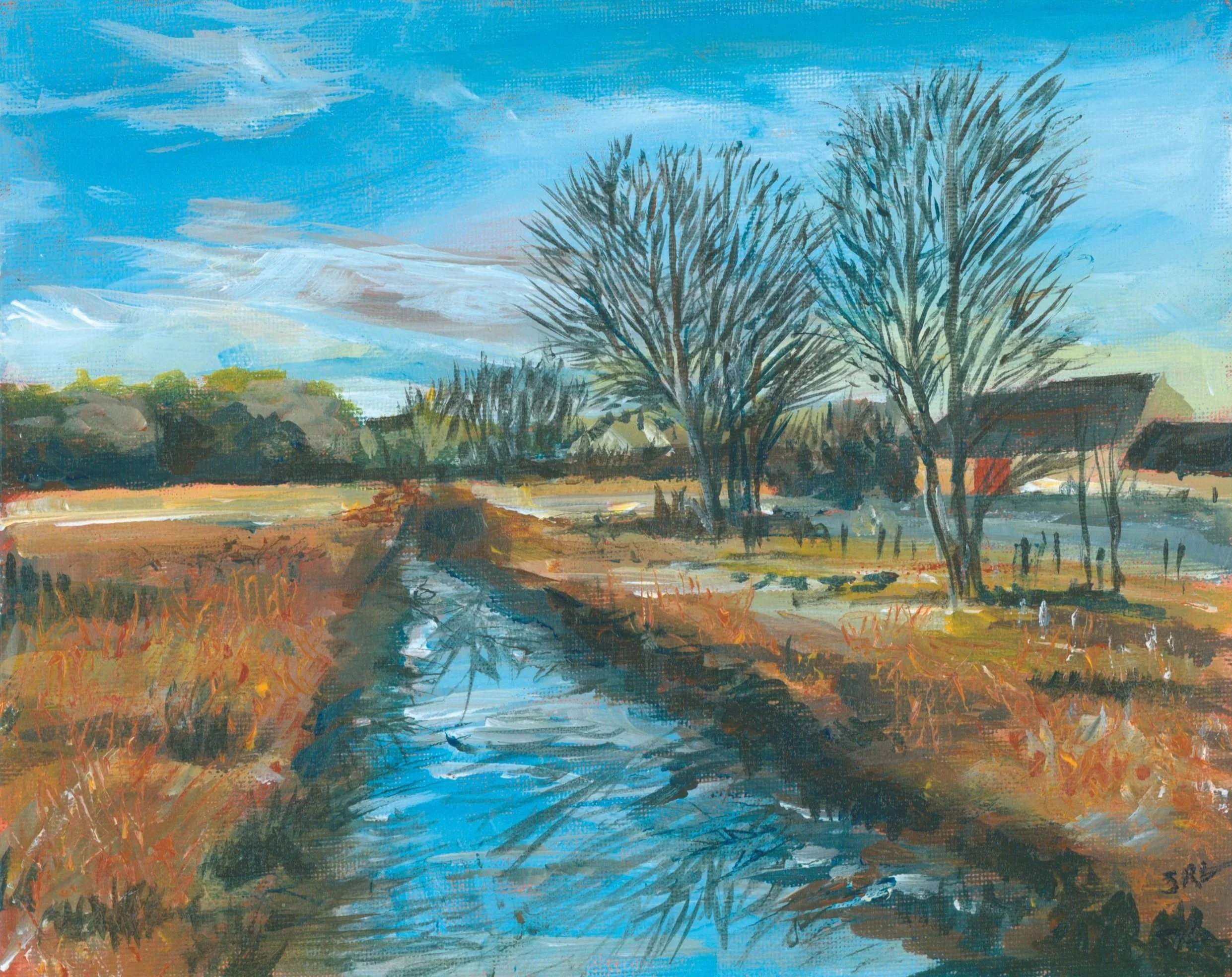 Cogges barn from the Madley brook
original acrylic