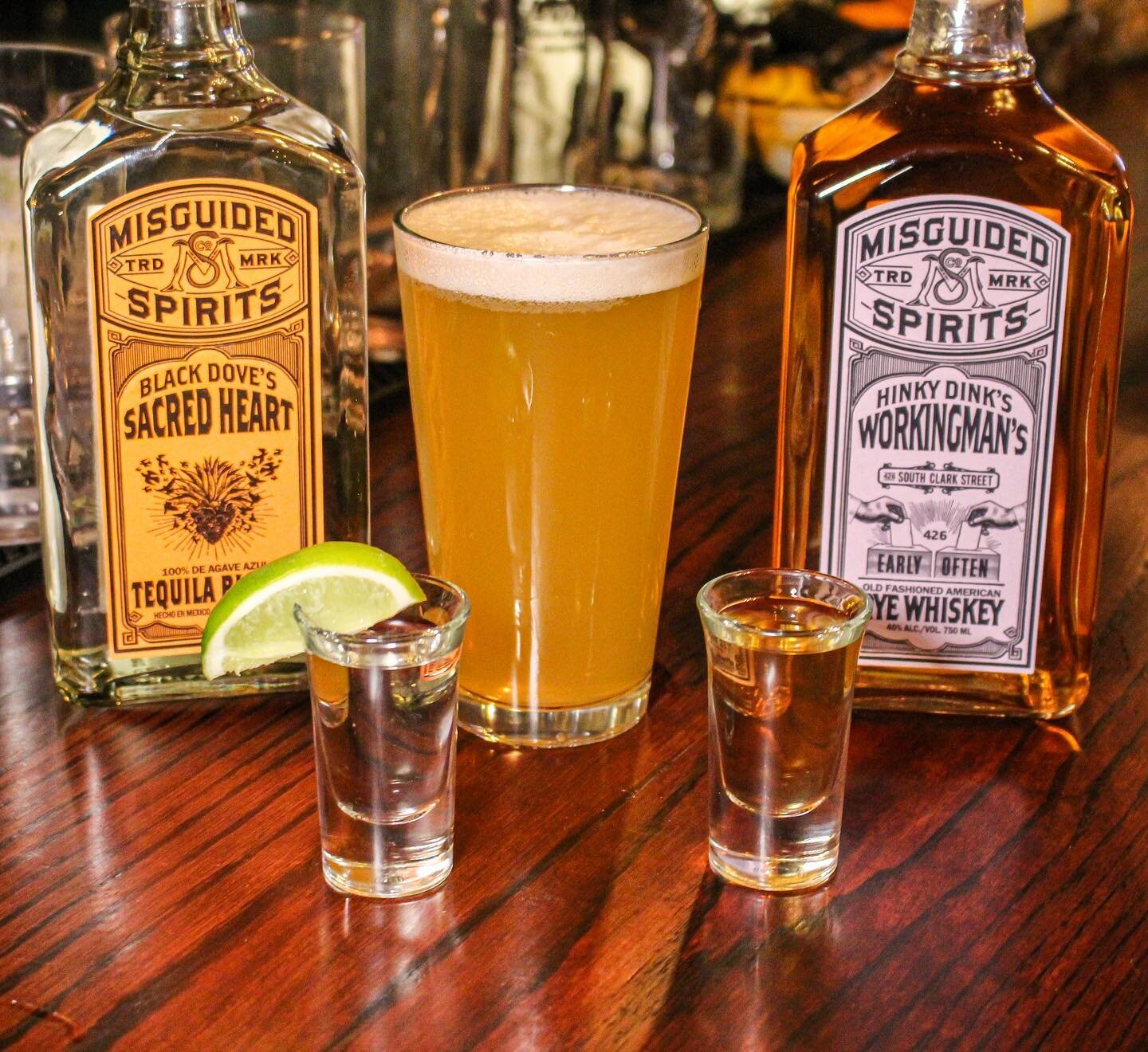 &ldquo;Make it four boilermakers!&rdquo; -Sea Bass. 
Celebrate the weekend with a nice cold beer and a shot of @drinkmisguided whiskey or tequila. Add a shot of @drinkmisguided to ANY beer (yes ANY beer) for only $4 all day every day! 

.
.
.
.
.
.
.
