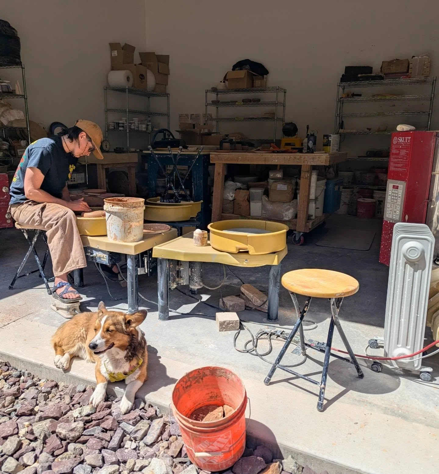 Garage door is open at the studio, summer is here!