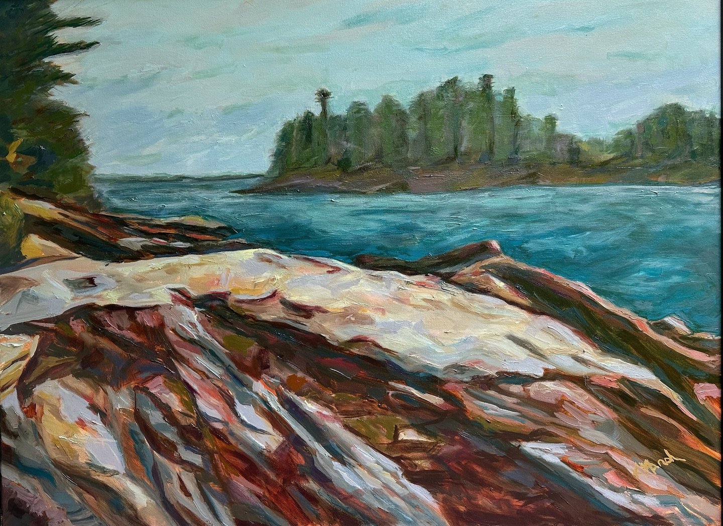 ICONIC WOLFE&rsquo;S NECK on its way to Meetinghouse Arts Gallery in time for Maine&rsquo;s Oyster Festival.  A lovely 30x40 feature pieces for those who adore coastal Maine.

I covet this rocky outcropping . I visit it in every season. Sometimes wit