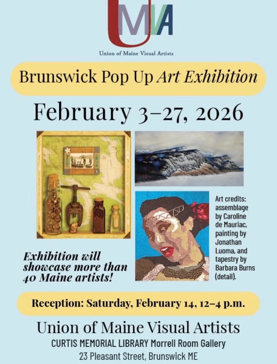 Step into the Curtis Memorial Library this February.  The UMVA is hosting a juried art show throughout February&mdash;and I&rsquo;m thrilled (and honestly honored) to share that I was accepted. Williams is on display among fellow UMVA artists, which 