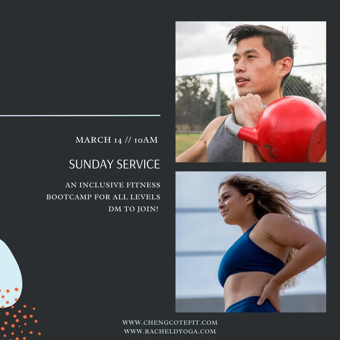 Guys! @racheldyoga and I are excited to announce the offical start of our outdoor bootcamp &quot;Sunday Service&quot;!

What is it you say? Well let me tell you...

Sunday Service is an all inclusive fitness bootcamp perfect for all fitness levels. T