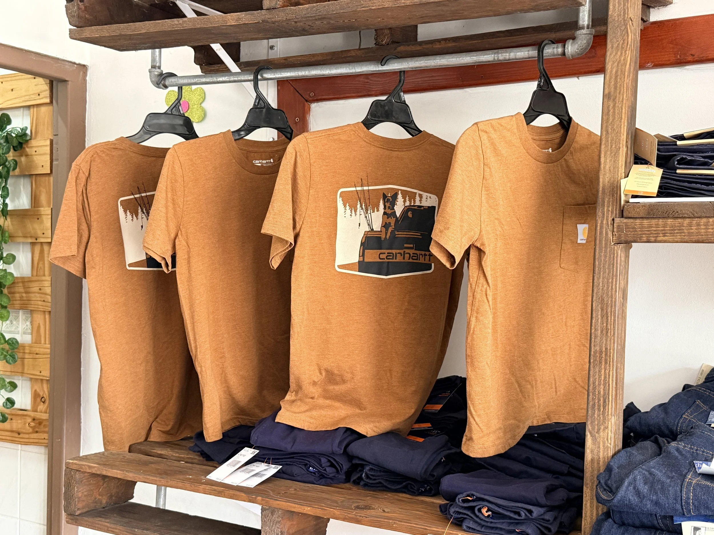 Brown Carhartt T-shirts Dog Fishing