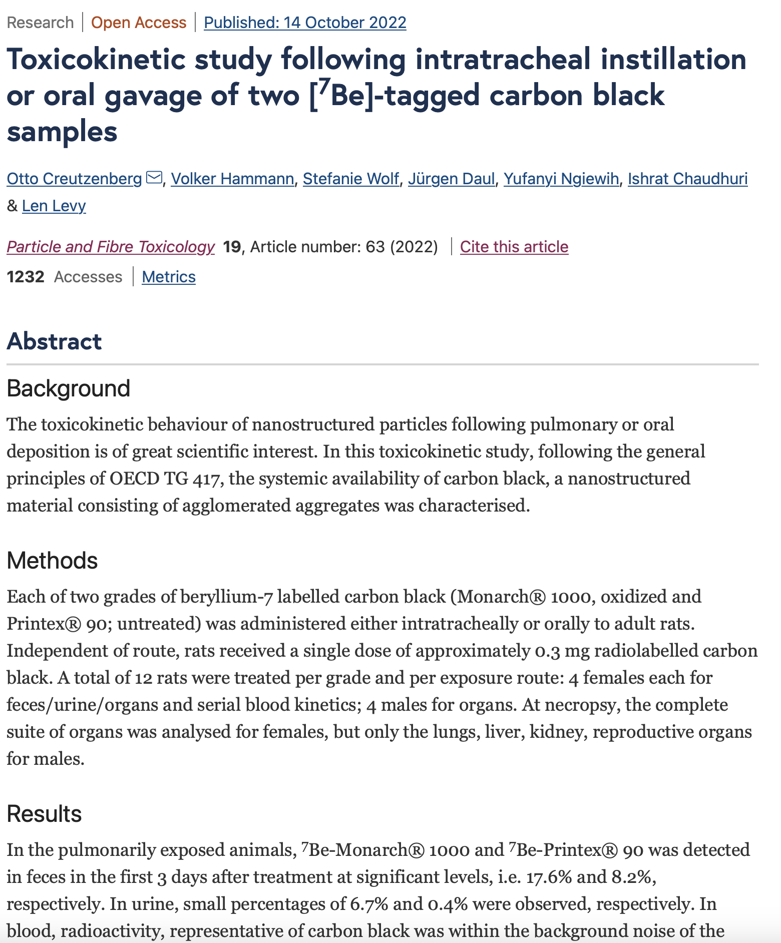 Toxicokinetic study following intratracheal instillation or oral gavage of two [7Be]-tagged carbon black samples