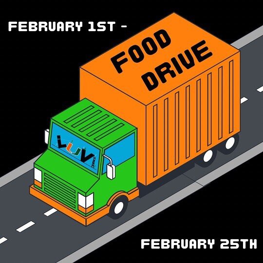 LOV FOOD DRIVE 🍱 🛻. From February 1st to Feb 25th, we will be holding a food drive for our February Sandwich Run. We would love if you could donate anything from our list down shown in Slide 2. Please send us a DM for coordination of material drop 