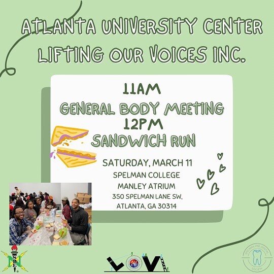 COME SERVE BEFORE YOU LEAVE! 🥪✈️

This Saturday, we will be having our GBM @11AM followed by SANDWICH RUN @12PM at Spelman College in Manley Atrium. We will also be accepting UNUSED items for our Toiletry Drive (see previous post for list of items).