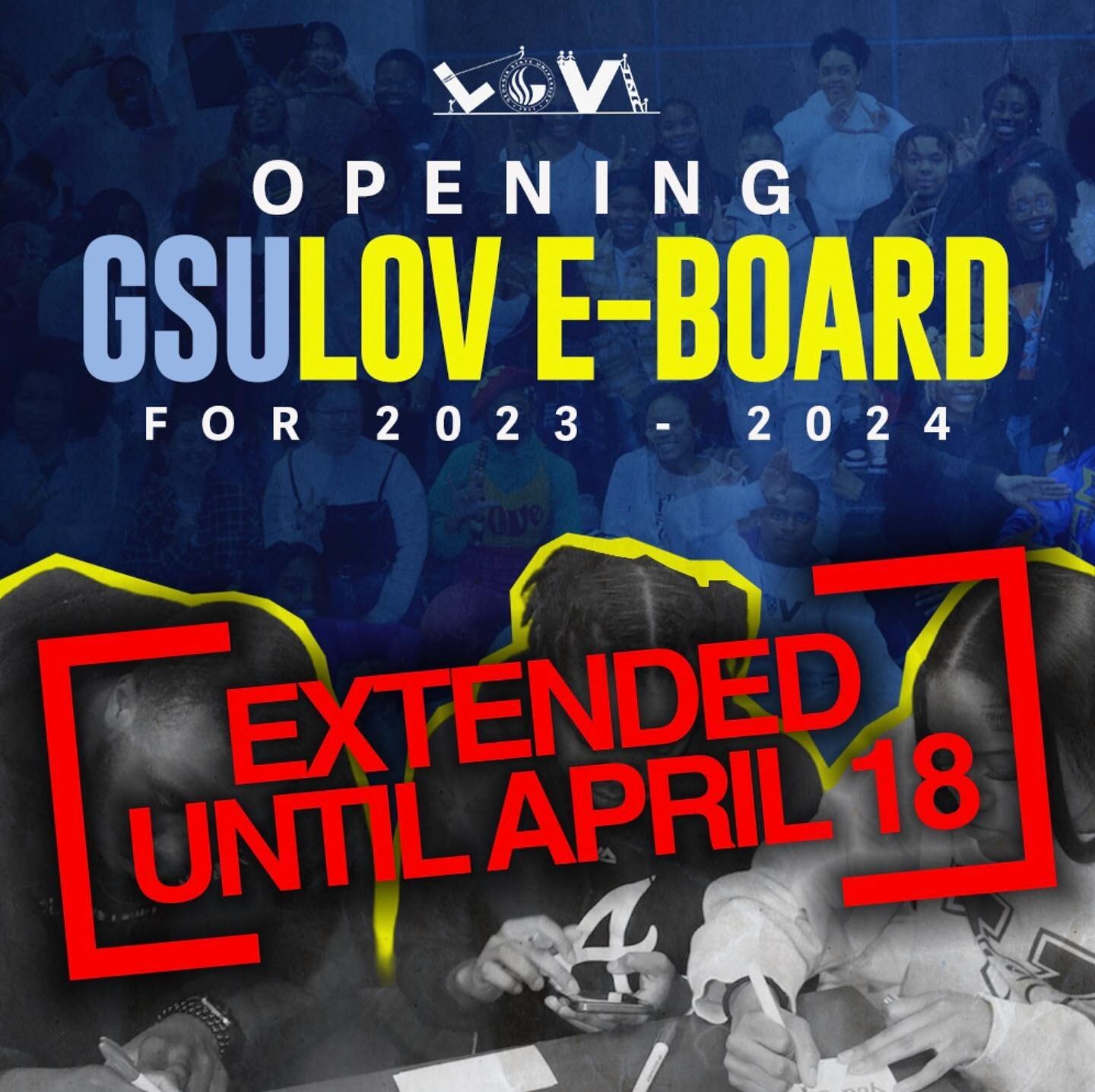 ⚠️GSU E-BOARD APPS EXTENDED⚠️ 

Interested in community service and leadership experience? 🥳 Come join the executive board of LOV at GSU! 

Click the link in our bio to apply and read more about what each open position has to offer!