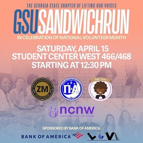 ‼️TODAY‼️ Sandwich Run will be at Georgia State University 🥪🐾

🌎 Join Us
From 12:30 PM to 3 PM
Location: Student Center West 466/468

🌎 Ways You Can Help
Join us to prepare meals, donate items from our list, donate monetarily, or help contribute 